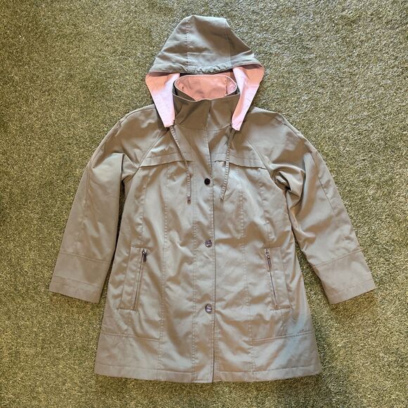 Coldwater Creek Women's Olive Green Rain Jacket Size P8 Hooded Polyester Coat - Picture 1 of 16